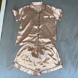 Two Piece Satin Feel Pajama Set